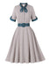 Dark Peacock Blue 1950s Plaid Bow Belted Dress 3