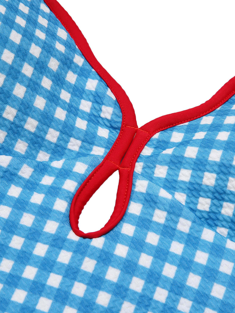 Blue 1950s Plaid Sling One-Piece Swimsuit, vintage swimsuit, pin-up swimwear - perfect for women who love vintage and retro fashion
