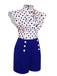 Blue 1950s Polka Dot Buttoned Romper: timeless style reimagined