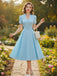 [Pre-Sale] Blue 1950s Polka Dot Keyhole Tulip Sleeve Belted Dress, vintage dress, retro fashion, rockabilly, pin-up fashion - perfect for women who love vintage and retro fashion