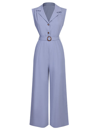 Blue 1950s Solid Cap Sleeves Lapel Jumpsuit, vintage romper, retro jumpsuit - perfect for women who love vintage and retro fashion