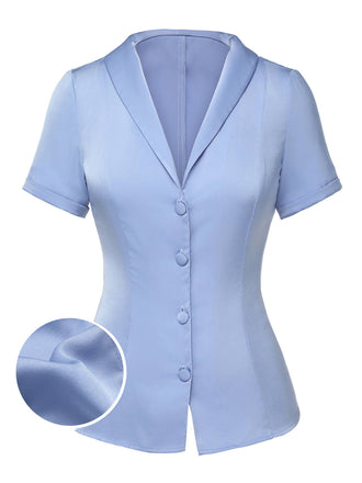 Blue 1950s Solid Lapel Blouse, vintage top, retro blouse - perfect for women who love vintage and retro fashion