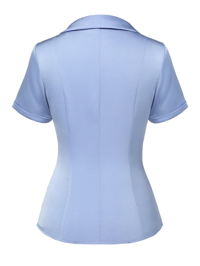 Blue 1950s Solid Lapel Blouse, vintage top, retro blouse - perfect for women who love vintage and retro fashion