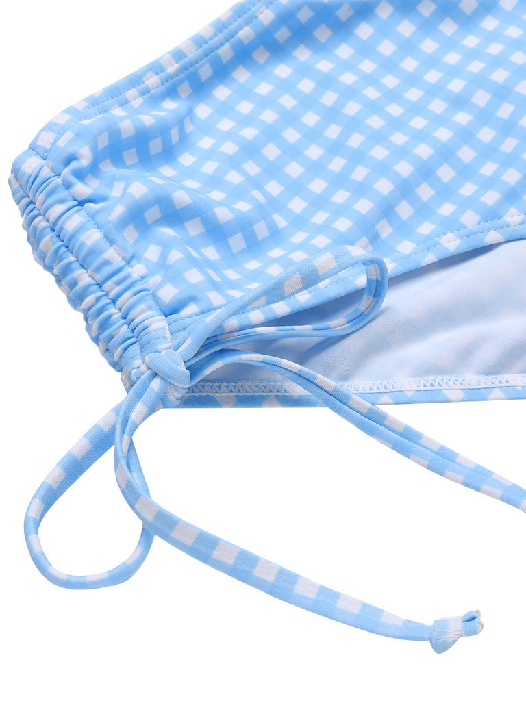 Blue 1950s Spaghetti Strap Plaids Swimsuit: 1950s Riviera elegance, reimagined for her