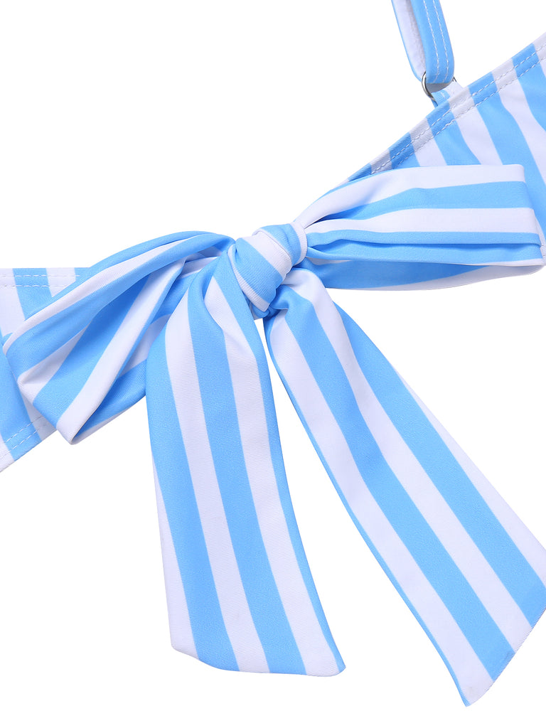 Blue 1950s Striped Heart Button Swimsuit, vintage swimsuit, pin-up swimwear - perfect for women who love vintage and retro fashion
