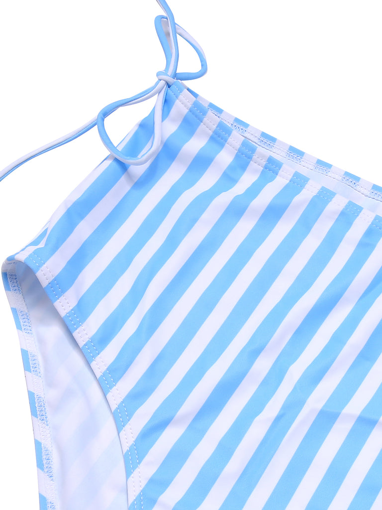 Blue 1950s Striped Heart Button Swimsuit, vintage swimsuit, pin-up swimwear - perfect for women who love vintage and retro fashion