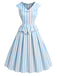 Blue 1950s Striped Shawl Collar Faux Two Piece Dress, vintage dress, retro fashion, rockabilly, pin-up fashion - vintage inspired fashion