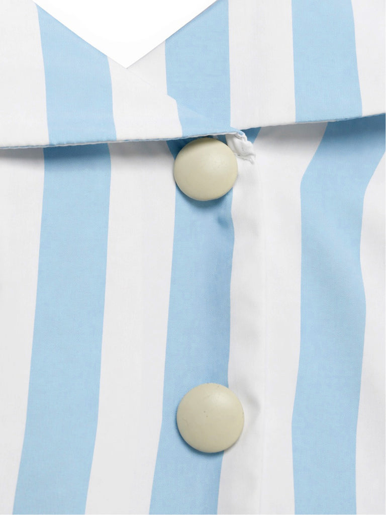 Light Blue 1940s V Neck Striped Bow Dress 6