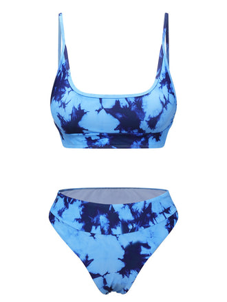 Blue 1950s Tie-Dye Spaghetti Straps Swimsuit, vintage swimsuit, pin-up swimwear - perfect for women who love vintage and retro fashion