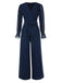 She finds her 1960s story in this Blue 1960s Curve Stripes Sheer Patchwork Jumpsuit