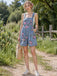 Blue 1960s Denim Floral Pocket Wide Strap Romper, vintage romper, retro jumpsuit - perfect for women who love vintage and retro fashion