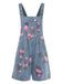 Blue 1960s Denim Floral Pocket Wide Strap Romper: beautiful vintage romper, retro jumpsuit, playful style with timeless appeal