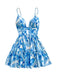 Blue 1960s Floral Cut-Out V-Neck Dress - vintage dress, retro fashion