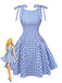 Blue 1960s Gingham Plaid Shoulder-Tie Empire Dress - vintage dress, retro fashion