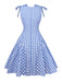 Blue 1960s Gingham Plaid Shoulder-Tie Empire Dress - vintage dress, retro fashion