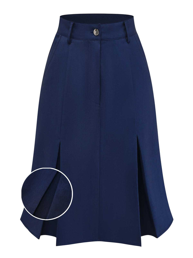 Blue 1960s High-Waist Pleat Denim Skirt - vintage skirt, retro style, swing skirt for vintage lovers