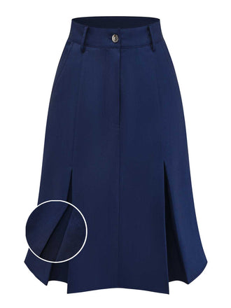 Blue 1960s High-Waist Pleat Denim Skirt - vintage skirt, retro style, swing skirt for vintage lovers
