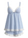 Blue 1960s Pinstripe Lace Trim Babydoll Pajama Set: beautiful vintage lingerie, retro nightgown, elegant sleepwear with timeless appeal