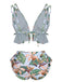 This Blue 1960s Plants Back Tie Ruffles Swimsuit carries 1960s vacation dreams in every stitch