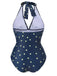 Blue 1960s Polka Dot Patchwork Halter Swimsuit — vintage elegance for the modern woman