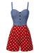 Blue 1960s Polka Dots Spaghetti Straps Romper, vintage romper, retro jumpsuit - perfect for women who love vintage and retro fashion
