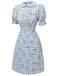 Blue 1960s Puff Sleeve Floral Plaid Dress: timeless style reimagined