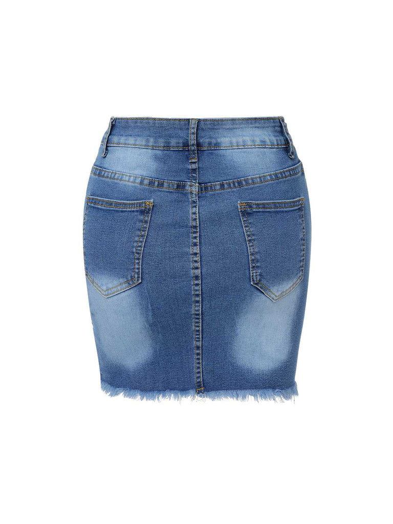 This Blue 1960s Ripped Denim Skirt spins 1960s stories with every step