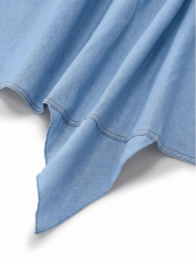Blue 1960s Spaghetti Strap Denim High-Low Dress, vintage dress, retro fashion - perfect for women who love vintage and retro fashion