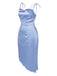 Blue 1960s Spaghetti Strap Irregular Hem Satin Dress — the kind of 1960s dress that makes strangers smile