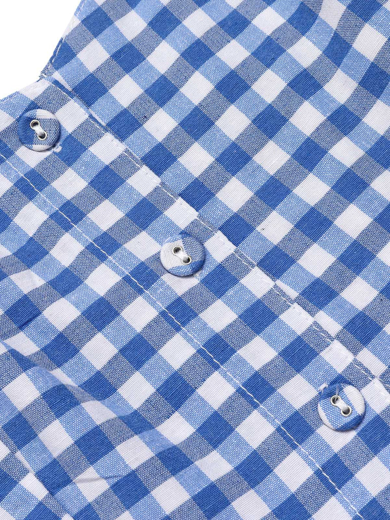 Blue 1960s Spaghetti Strap Plaids Romper — 1960s style that transcends decades