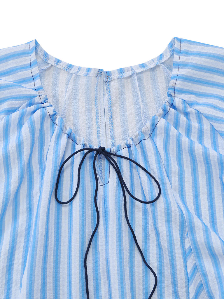 Blue 1960s Striped Short Sleeve Romper 6