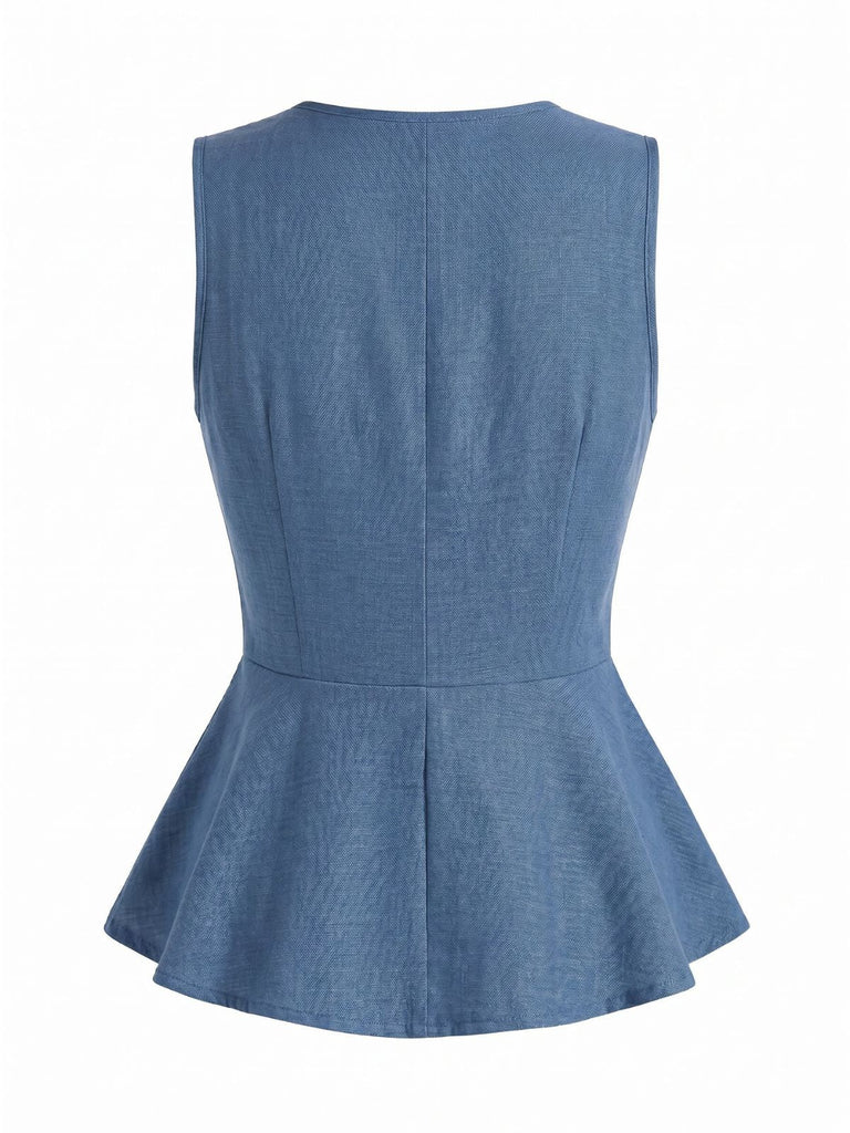 Blue 1960s Sleeveless Fitted Bodycon Blouse 5