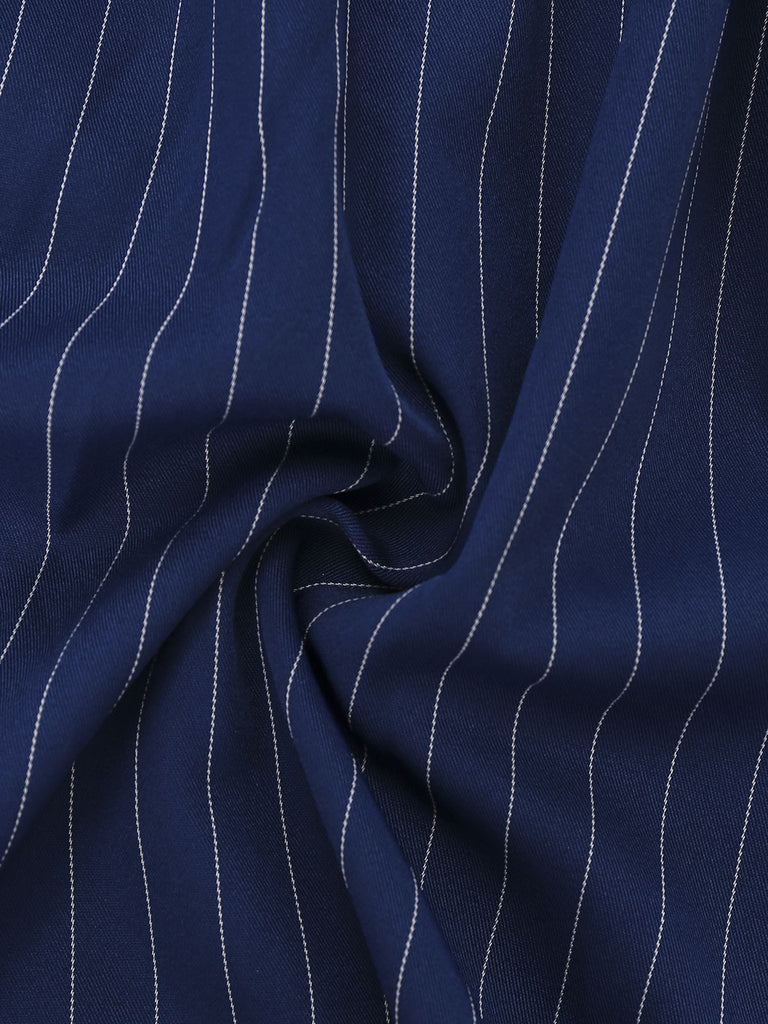 Blue 1960s V-Neck Wrap Striped Shirt Dress - vintage dress, retro fashion