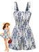 Blue 1970s Baroque Smocked Suspender Romper - vintage romper, retro jumpsuit, playful style for vintage lovers