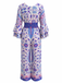 Blue 1970s Bohemian Ditsy Floral Flare Sleeve Jumpsuit, vintage romper, retro jumpsuit - perfect for women who love vintage and retro fashion
