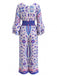 Blue 1970s Bohemian Ditsy Floral Flare Sleeve Jumpsuit, vintage romper, retro jumpsuit - perfect for women who love vintage and retro fashion