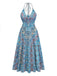 Blue 1970s Boho Paisley Halter Fit Flare Midi Dress, vintage dress, retro fashion - perfect for women who love vintage and retro fashion