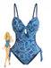 Blue 1970s Boho Paisley Print Cutout One-Piece Swimsuit - vintage swimsuit, pin-up swimwear for vintage lovers