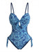 Blue 1970s Boho Paisley Print Cutout One-Piece Swimsuit - vintage swimsuit, pin-up swimwear for vintage lovers