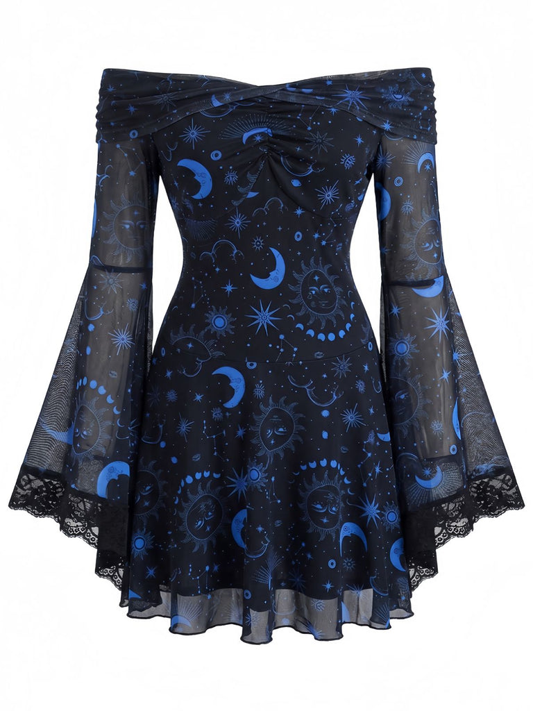 Blue 1970s Floral Dress