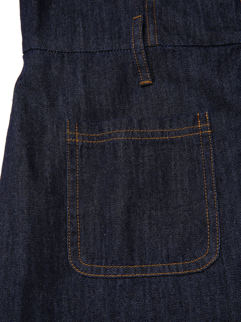 Blue 1970s Denim Collar Belted Flared Jumpsuit, vintage romper, retro jumpsuit - perfect for women who love vintage and retro fashion