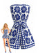Blue 1970s Floral Strapless Belted Romper - vintage jumpsuit, retro fashion