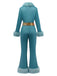 Blue 1970s Fur-Trim Lapel Sequin Belted Jumpsuit - vintage jumpsuit, retro fashion
