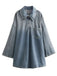 Blue 1970s Loose Lapel Denim Dress, vintage dress, retro fashion - perfect for women who love vintage and retro fashion