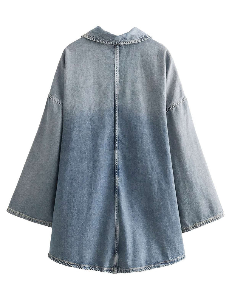 Blue 1970s Loose Lapel Denim Dress, vintage dress, retro fashion - perfect for women who love vintage and retro fashion