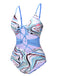 Blue 1970s Marble Print Hollow One-Piece Swimsuit, vintage swimsuit, pin-up swimwear - perfect for women who love vintage and retro fashion