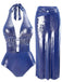 She's wearing Blue 1970s Pearl Shimmery Halter Swimsuit & Cover-Up and the whole beach remembers the 1970s