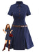 Blue 1970s Pinstripe Pleated Shirt Collar Dress - vintage dress, retro fashion
