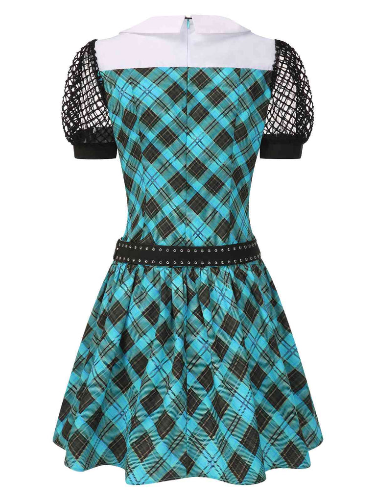 Blue 1970s Plaid Peter Pan Collar Frankie Stein Dress, vintage dress, retro fashion - perfect for women who love vintage and retro fashion
