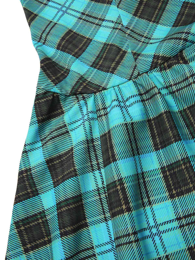 Blue 1970s Plaid Peter Pan Collar Frankie Stein Dress, vintage dress, retro fashion - perfect for women who love vintage and retro fashion